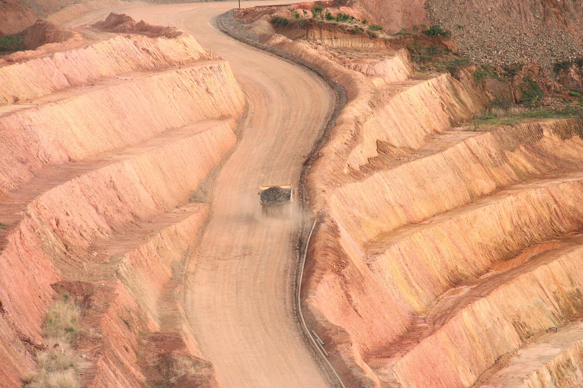 Haul truck carrying ore at the Lefa gold mine, Guinea