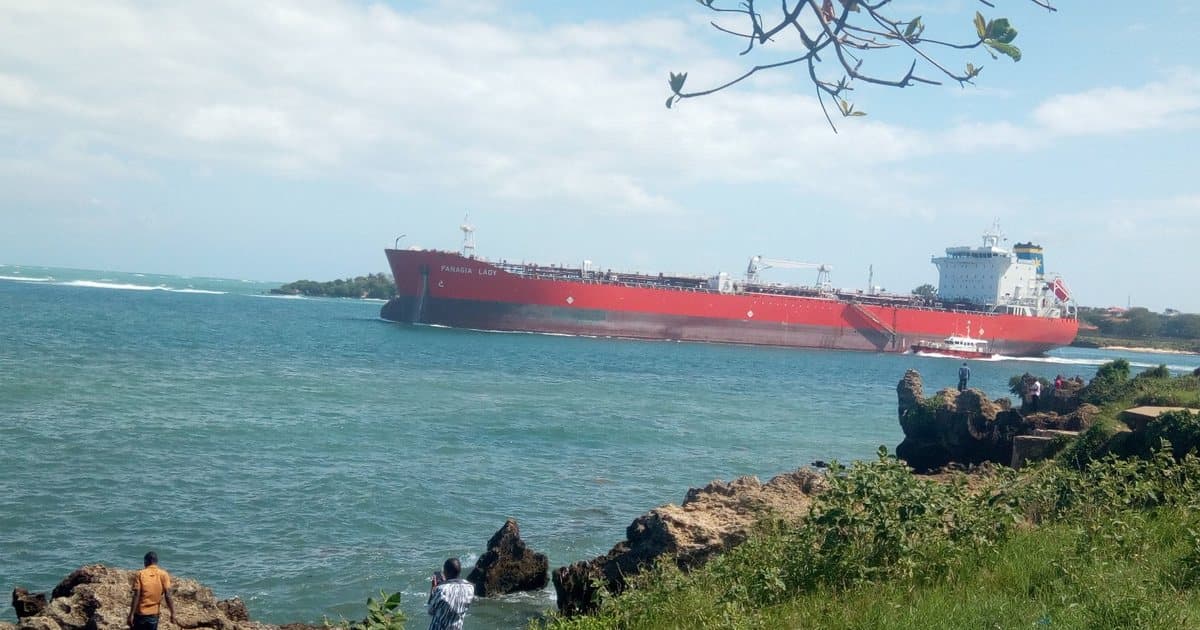 Tanker leaving the port of Mombasa, Kenya