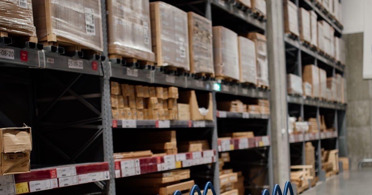 Warehouse shelves with boxes