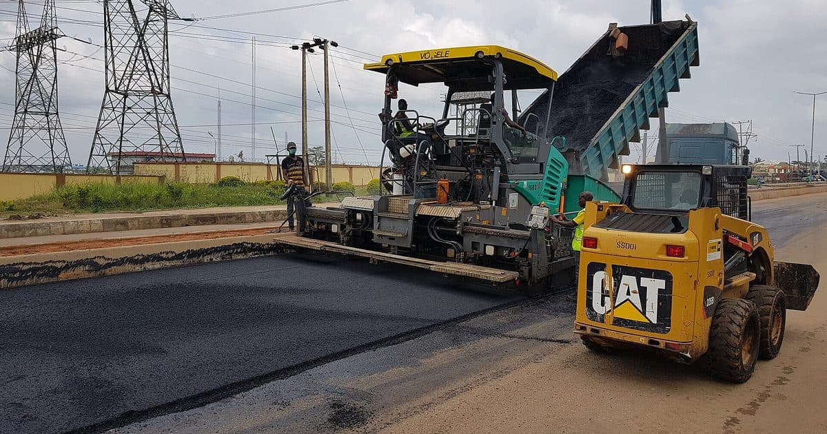 Asphalt paving on a road
