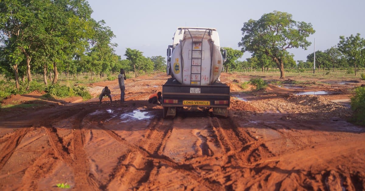 Fuel tanker truck on a laterite track