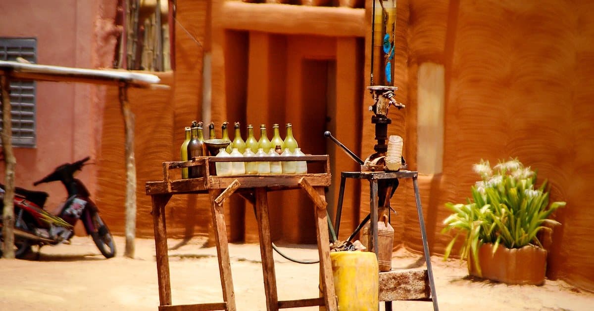 Roadside fuel sold in bottles near Ségou, Mali