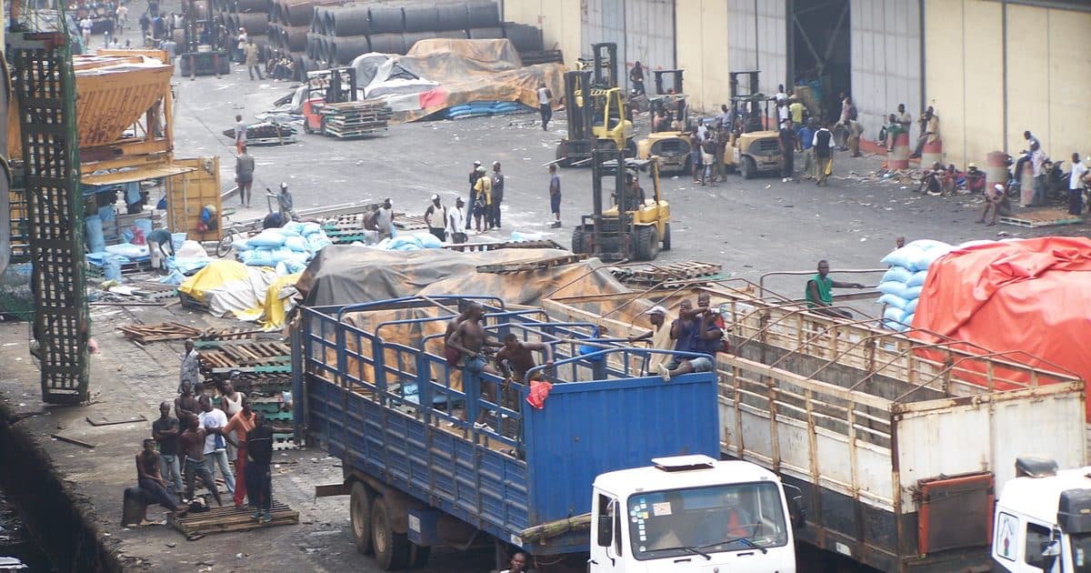 Trucks waiting at the port